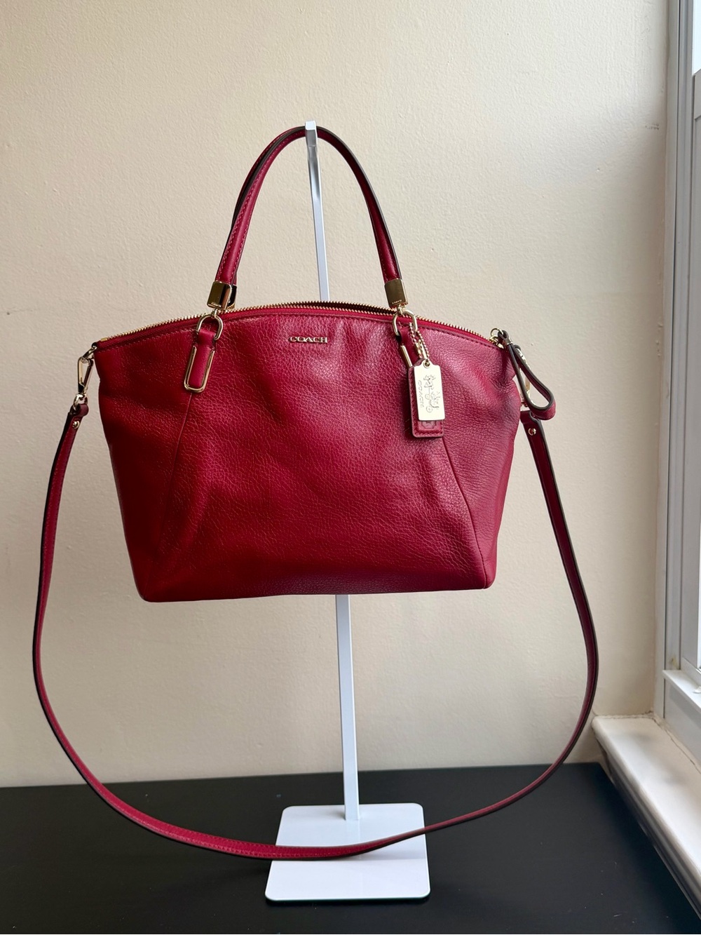 Coach Madison Small Kelsey Satchel in a rich deep red burgundy color